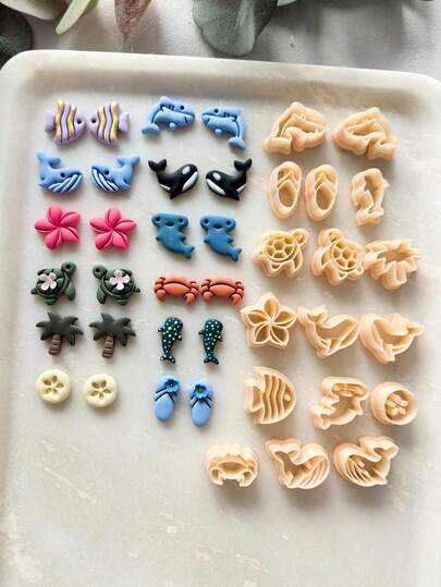 1/2/17 chiếc Khuôn cắt đất sét hình bãi biển đại dương dùng để làm đồ trang sức, Dụng cụ làm khuyên tai bằng đất sét mùa hè, Bộ dụng cụ cắt đất sét hình động vật biển dùng để làm đồ trang sức