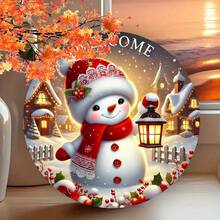 1pc 7.87x7.87 Inch Illuminated Snowman Metal Sign - Holiday Round Christmas Decor, Suitable For Bedroom, Living Room, Hallway - Ideal Holiday Home Decor Gift, Hole Positions As Shown In Size Chart - Multicolor - View 8