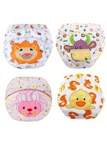 1/4 Stücke wiederverwendbare Töpfchen-Trainings-Unterwäsche für Kinder, wasserdicht atmungsaktiv mit niedlichem Stickereimuster für Babys und Kleinkinder, geeignet für den Outdoor-Einsatz