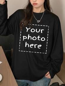 Customized Women's Long Sleeve T-Shirt - Customized Top, Customized T-Shirt, Can Add Your Photos/Designs, Customized Exclusive Top Sports Black - Black - View 1