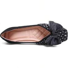 SAILING LU Square Toe Flats Shoes Rhinestoned Bowknots Ballet Flats For Women Studded Dress Shoes Comfort Light Weight LoafersChristmas - C-黑色 - 查看 11