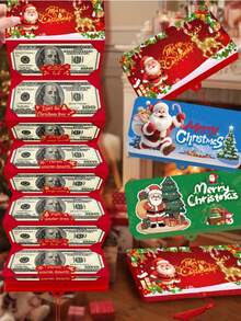 2025 Nowy banknot dolarowy Świętego Mikołaja z 10 gniazdami w czerwonej kopercie, świąteczna niespodzianka, skarbonka na przyjęcie, kartka z życzeniami dla dzieci