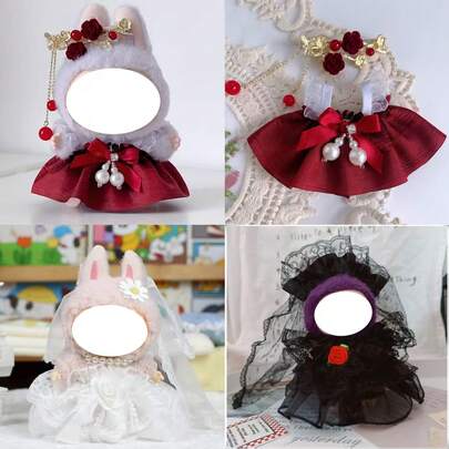 [Dress Only] New 17CM Costume Wedding Dress Tulle Skirt Set, 1st/2nd/3rd Generation Ceramic Doll Accessory, Vintage Rose Wedding Dress Set For LABUBU (Doll Not Included)