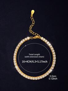 1pc 2-3mm Top-Quality Hip-Hop Style Four-Prong Moissanite Diamond Mesh Chain Bracelet (Extension Chain Design), 925 Sterling Silver Bracelet, Sparkling And Luxurious, Exquisite And Delicate Jewelry Fashion Gift, Specially Designed For Women. - 四爪滿鑽手鍊 - 查看 15