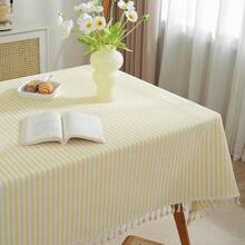 Striped Tablecloth Rectangle Tablecloths Cotton Blend Table Cloth Washable Tabletop Decorative Fabric Table Cover For Kitchen Dinning (Yellow, 55 X 102 Inch) - Yellow102x55Rectangular - View 3
