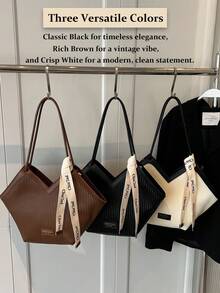 Heart Shaped Tote Bag For Women, Large Capacity PU Leather Top Handle Shoulder Bag - Elegant Retro Work Bag, Perfect Commuter & Mom Bag For Travel, Fits Laptop, Umbrella, Water Bottle, In White, Black, Brown,Shoulder Bag Pu Simple Bag For Work, Fashionable Business Casual Bag For Women, Perfect For Office, Business And Work[US Local Warehouse]Travel Essentials,School Supplies. - 黑與白 - 查看 7
