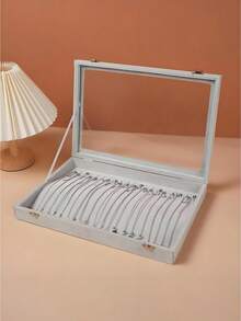 1pc 100-Slot Velvet Sponge Ring Display Box, Jewelry Storage Box, Display Box, Ring Cufflink Jewelry Tray, Necklace Storage Box With Transparent Cover, High Quality 20-Hook Necklace Display Tray With Transparent Glass Cover, Suitable For Women And Girls Jewelry Pendant Storage Box (Black), 20-Hook Necklace Jewelry Box, Jewelry Box Can Hold 100 Rings