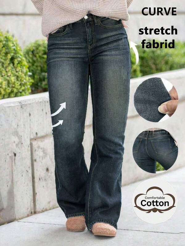 Jeans a zampa d'elefante taglia comoda, pantaloni in denim elasticizzati versatili per l'uso quotidiano, vestibilità slim, stile popolare europeo e americano, adatti per tutte le stagioni