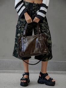 DareSee 复古简约大容量时尚学生手提包，适合工作通勤，波西米亚风格女包，复古女包，音乐节礼物 - 咖啡棕 - 查看 5