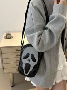 Halloween Ghost Face Print Ladies' Mobile Phone Wallet Laser Ladies' Shoulder Bag Crossbody Bag Ladies' Bag Skull Face Shopping Bag Suitable For Shopping And Taking Photos, Halloween Day Gift Mini Square Bag