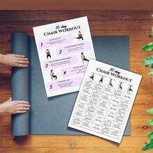 30-Day Chair Exercise Set Poster, Chair Yoga Guide, Full Body Exercise Guide, Chair Exercise Challenge, Summer Body Exercise, Chair Stretching, 2 Pieces, 8x10inch Frameless, 2D