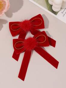 2/8pcs Velvet Hair Bows For Girls Brown Red Hair Clips With Tail Plain Bow Hairpins Vintage Barrettes For Autumn Winter Casual Daily Headpiece Kids Baby Hair Accessories - Multicolor - View 7