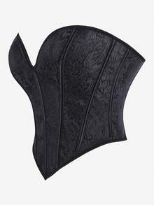 Top corset sin tirantes, top corto con corsé y lazo en la espalda, cinturilla moldeadora, top tubo adelgazante, adecuado para Halloween - Negro - Ver 2
