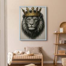 1pc Restickable Framed Lion Of Judah Art Print, Wood Frame, Biblical Inspired Regal Animal Wall Decor With Gold Crown & Scripture Accent, Spiritual Artwork For Living Room, Office, Or Prayer Room, Made In USA, Ready To Hang Art Prints - 藍色 - 查看 5