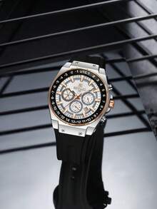 REWARD Men's Quartz Watch Business Fashion Style Timing Calendar Luminous Hands Multi-Functional Men Wristwatch High Quality Gift Classic Design Silicone Watch Band - Black - View 5