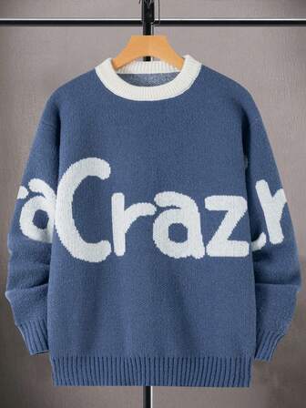 1 件男士针织毛衣，时尚休闲街头运动百搭套头衫，适合日常通勤、户外、运动、秋冬