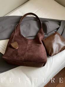 1pc Suede Underarm Bag For Women, Large Capacity One Shoulder Messenger Bag (With Small Pouch), Suitable For Girls, Ladies, College Students, Young Professionals, Great For Work, Business, Commute, School