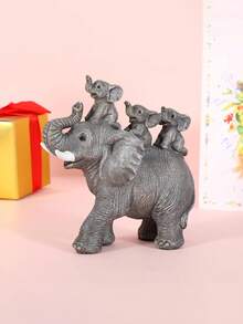 1件可爱灰色大象雕像家居装饰，大象背上驮着3只小象，象征好运，可放置于架子上，是送给女性的理想礼物，适用于客厅、办公室、书架、电视柜、桌面，也是一份很棒的圣诞礼物（灰色） - 彩色 - 查看 3