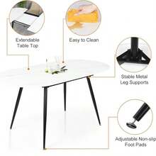 Extendable Dining Table And Chairs Set Of 6, Oval Mable Effect Table With Upholstered Chairs (Black Line, Set Of 6) - 6 Pieces Of Linen Black 6-point - View 7