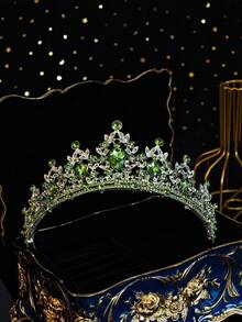 1件套女王皇冠头饰公主皇冠，适合女性和女孩佩戴，水晶头饰，适合新娘、公主在婚礼、派对、万圣节等场合佩戴。 - 綠色 - 查看 13