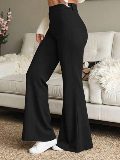 Vestido de Bolso em Tecido de Malha de Cor Sólida, Tamanho Padrão, Adequado para Encontros, Escritório e Uso Doméstico, Primavera/Outono