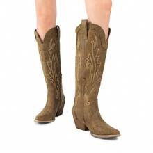 Botas Vaqueras para Mujer hasta Las Rodilla, Cowboy Boots para Dama con Tacón - gris parduzco - Ver 7