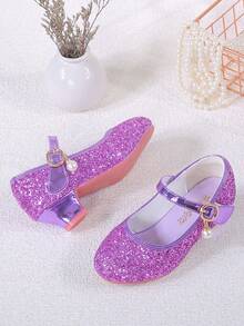 Girls Princess Shoes, Children High Heel Shoes, Soft Bottom Non-Slip Shoes, Little Girls Blue Glitter Shoes, Gold Formal Shoes, Purple High Heel Shoes, Spring Autumn New Arrival - Purple - View 5