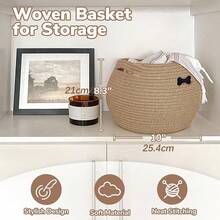 OYHOMO Round Globosity Storage Basket With Handle, Pet Toys Basket Cat Dog Toys Basket Home Decor Woven Storage Organizer For Bathroom, Living Room, Bedroom, Office - Multipurpose Open-Top Container For Towels, Cosmetics, Plants - Multicolor - View 4