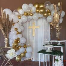 27/54个香槟金哑光白金亮片气球，搭配丝带，适用于订婚、单身派对、新娘、单身汉、婚礼、浪漫派对、生日装饰 | 打造梦幻拍照背景 | 拱门和背景解决方案 | 轻松营造高端婚礼氛围，品质卓越，持久漂浮 - 白金 - 查看 7