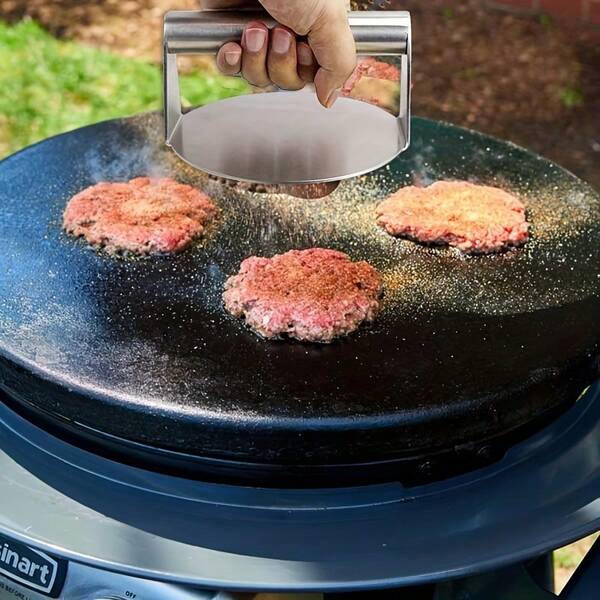 Stainless Steel Round Burger Press, Non-Stick Smooth Hamburger Press,Flat Bottom Without Ridges, Smash Burger Press For Griddle Grill Pan Skillet, Suit For Cooking Burgers, Bacon, Ground Beef, Meats, Sausage