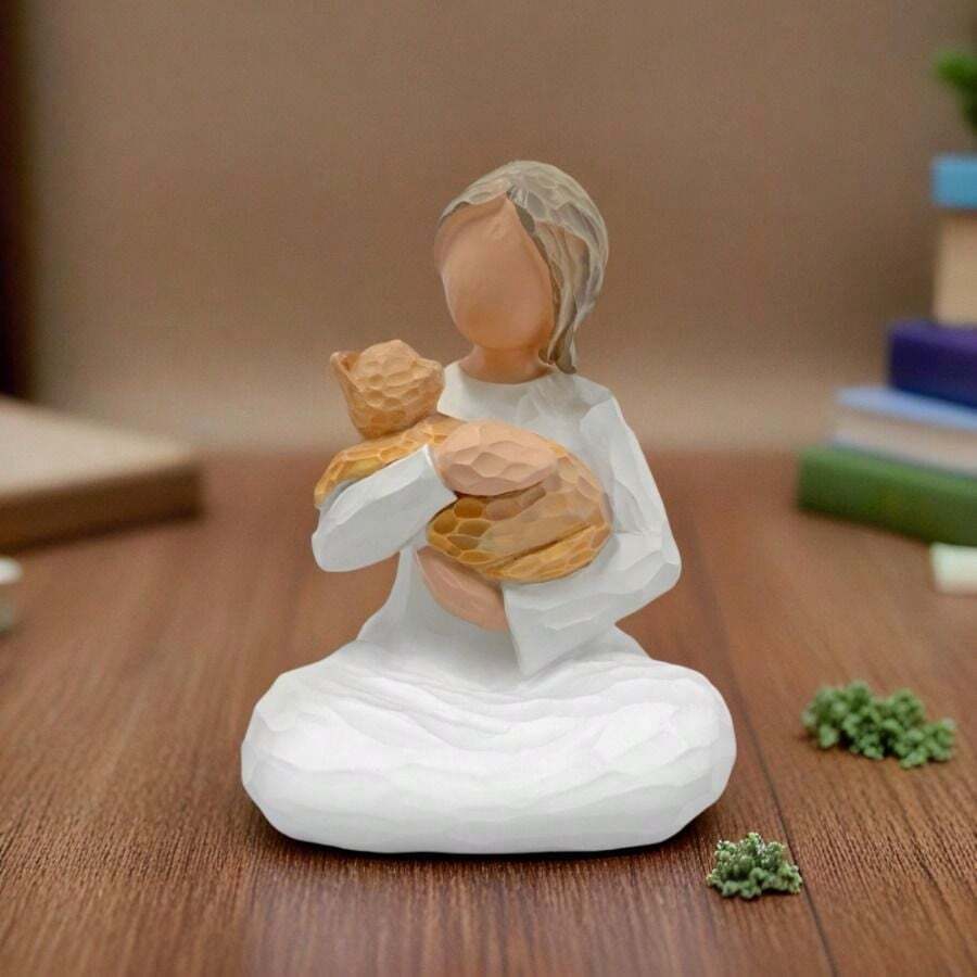 1pc Angel Of Girland Cat Statue, Hand-Painted Angel Figurine Statue, Sympathy Gift For Cat Mom,Modern Resin Desktop Decor - Patterned Cat Lover Girl Figure, Battery-Free Home Office Ornament, Interesting Gift For Pet Lovers - 彩色 - 查看 1