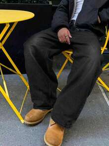 Boys Casual Pocket Elastic Waist Straight Loose Jeans, Everyday Wear - Black - View 3