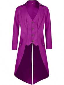 Mens Pirate Coat Steampunk Jacket Tailcoat Renaissance Jacket Halloween Hatter Costume - Purple - View 8