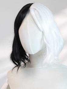 Halloween Costumes 10 Inch Short Body Wave Black And White Bob Wigs With Bangs For Women Synthetic Wig Natural Looking Daily Party Cosplay Use High Quality Natural Comfort Women's Wig Resistant Women's Elegant Wig For Beauty Holiday Essential - Black and White - View 6