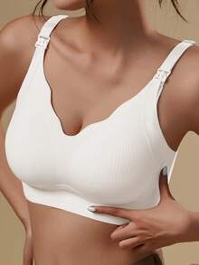 Maternity Nursing Bra, Wireless, Anti-Sagging, Postpartum Breastfeeding Bra With Half-Fixed Lift And Clip-Open Design - White - View 3
