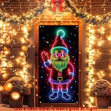1pc Durable Polyester Neon Santa Claus Christmas Hanging Banner, Suitable For New Year And Winter Celebrations, Size: 35.4x70.8 Inches - Multicolor - View 3