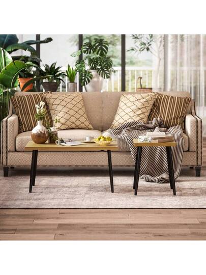 Coffee Tafel Set Of Side Tables Steel Frame, Living Room Bedroom Natural view 8