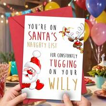 1pc Humorous Christmas Greeting Card, Santa & Reindeer Naughty List Design, Paper Holiday Card, With Envelope, For Friends, Family, Teachers, Students, Neighbors, Universal Recipient, Christmas & Special Occasions - Multicolor - View 7