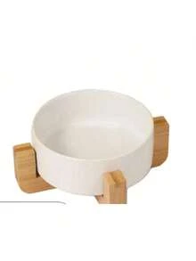 陶瓷狗碗带木架，重型防溢宠物食品和水碗套装，防滑稳定底座，慢速喂食器，易于清洁