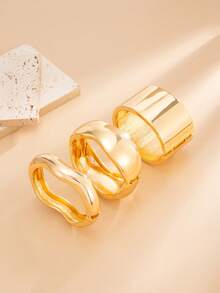 1pc Vintage Punk Thick Alloy Bracelet, Exaggerated Fashion Asymmetrical Wave Metal Design Bracelet, Minimalist Luxurious Charm Bracelet, Suitable For Women - Yellow Gold - View 6