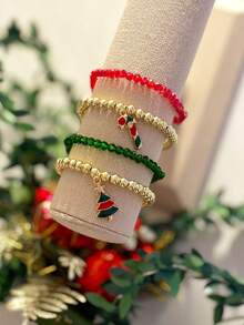 4 piezas Pulsera geométrica con cuentas de árbol de Navidad y caramelo 2026, de metal CCB, regalo de fiesta de moda casual