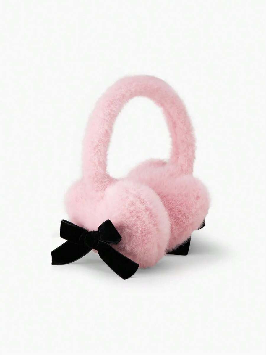 1 قطعة سماعات أذن مبطنة بفيونكة Y2K مزينة بخرز اصطناعي، دافئة للشتاء، مقاومة للبرد، قابلة للطي للنساء