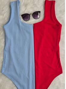 KIT OF 2 PLUS SIZE BODYSUITS IN SUPLEX MESH FOR WOMEN'S FASHION - LIGHT BLUE/RED - View 3