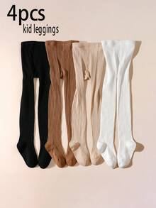 4 paia di leggings a costine versatili e semplici per bambini, stile casual adatto per le ragazze da abbinare a uniformi scolastiche e uso quotidiano, adatti per primavera/autunno/tutto l'anno - Multicolore - Visualizzare 1