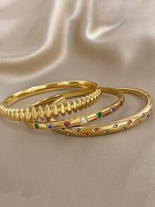 18K镀金不锈钢奢华优雅复古多色手链套装，女士梦幻珠宝，母亲节礼物，圣诞节、感恩节、万圣节、婚礼珠宝礼物、周年纪念日、情人节波西米亚风珠宝，日常派对佩戴 - 彩色 - 查看 7