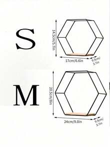 1 pièce/2 pièces Set Étagère murale hexagonale noire simple avec base en bois, étagère murale en métal creux, étagère murale en fer forgé géométrique créative, étagère murale hexagonale en fer anti-rouille, forme géométrique noire moderne avec étagère en bois massif Décoration murale de rangement