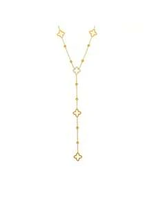 TONSI 1 件时尚奢华简约 18K 镀金不锈钢锆石四叶花串珠流苏项链，Y 形四叶草吊坠项链，颈链，适合女性日常、约会、派对场合 - 彩色 - 查看 6