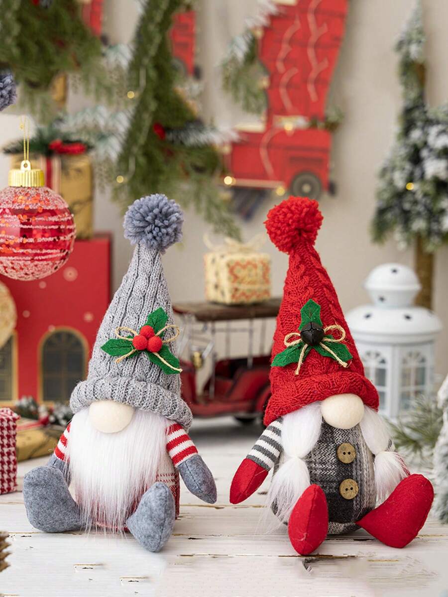 1Pc Nordic Style Seated Gnome Decor Ornament - American Country Design With Santa Claus Shape And Knitting Craft Christmas Decoration For Home Display Knitted Fabric With Filling Material Handmade Detail Festive Tabletop Accent Ideal For Holiday Atmosphere Creation Home Decor Christmas Decorations Room Decor Winter