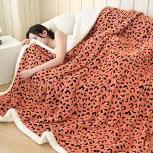 1pc Thick Double-Layer Jacquard Sexy Leopard Print Sherpa Blanket, Black Leopard Print Multi-Purpose Nap Blanket, Soft Plush Texture, High Aesthetic, Breathable And Comfortable, Providing Warm And Cozy Experience, Suitable For Bed, Sofa, Office Nap, Outdoor Travel And Camping, Holiday Gift
