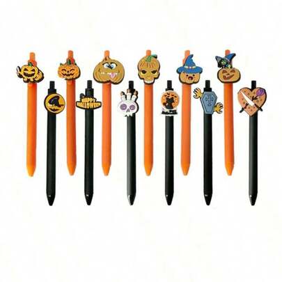 12 Stücke Halloween Geist Themen Gelschreiber mit PVC Aufklebern, Schüler Schreibwaren Geschenk Stift, Werbestift